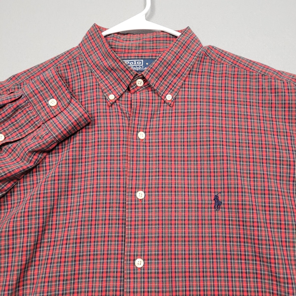 Polo Ralph Lauren Marlowe Plaid Button Down Shirt Red Blue Large Mens